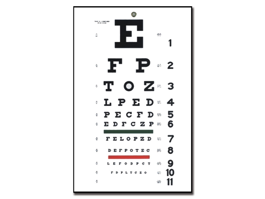 Gima - Snellen Optometric Chart, Colour Bar Chart with Red and Green Bar, Dimension 23 x 35.5 cm, Distance 6.1 M